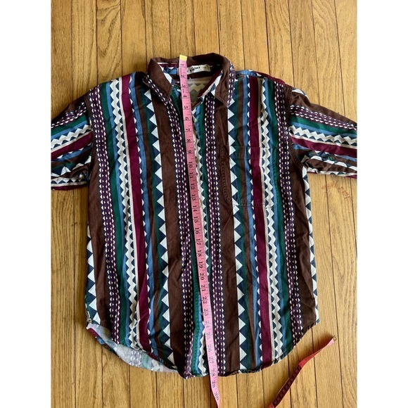Authentic Kikimo‎ Style Multicoloured Geo Striped Button Down Shirt Mens Small - Picture 5 of 5